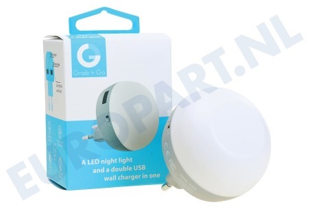 Grab 'n Go GNG188 Oplader Led nachtlamp met 2 USB poortjes 2.1a