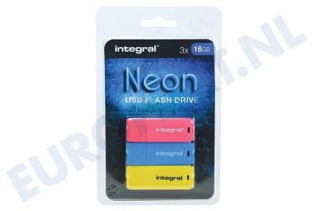 Integral INFD16GBNEONPKBLYL Memory stick Triple pack 3 x 16Gb Neon Yellow, Pink & Blue
