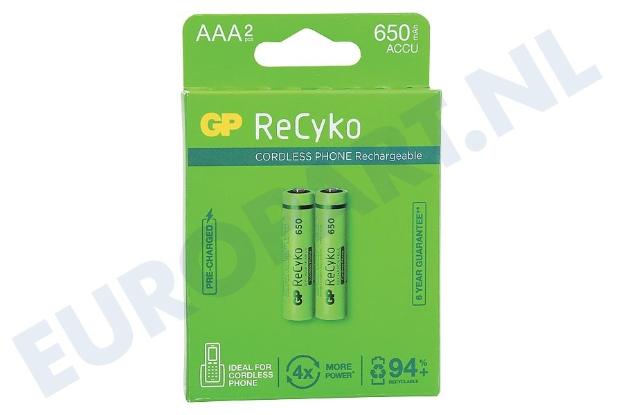 GP 12065AAAHCE-C2 LR03 ReCyko+ AAA 650 - 2 oplaadbare batterijen