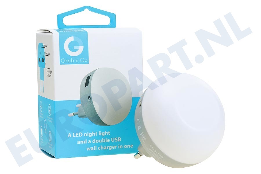 Grab 'n Go GNG188 Oplader Led nachtlamp met 2 USB poortjes 2.1a