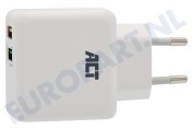 ACT  AC2125 2-Poorts USB Lader 4A met Quick Charge 3.0 geschikt voor o.a. Universeel gebruik