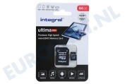 Integral  INMSDX64G-100/70V30 UltimaPro High Speed Micro SDXC Class 10 64GB geschikt voor o.a. Micro SDHC card 64GB